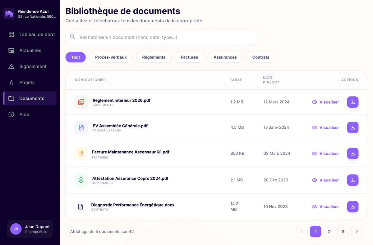 Capture d'écran – Documents accessibles 24/7