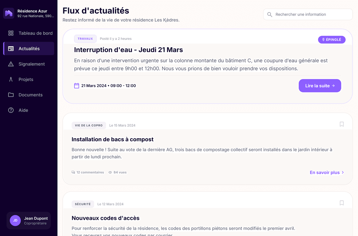 Capture d'écran – Actualités en temps réel