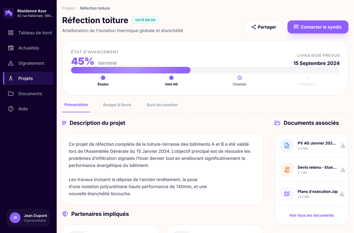Capture d'écran – Projets et travaux